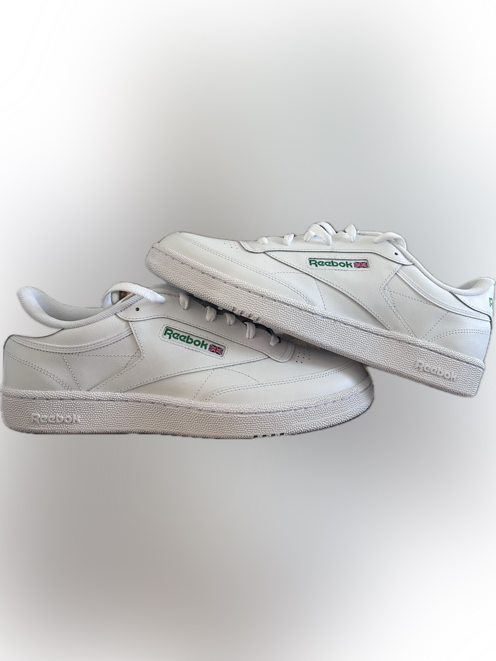 Reebok White Leather Low-Top Sneakers with Green Logo